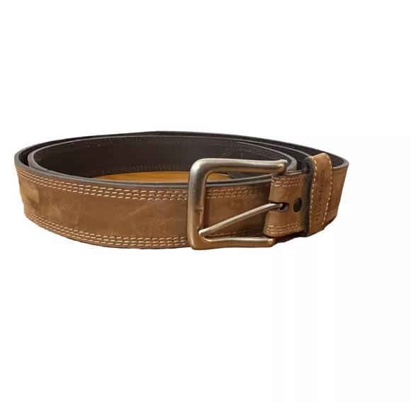 Carhartt Mens Belt Tan Italian Leather Suede Silver Tone Buckle Sz 54 Classic - Picture 1 of 12